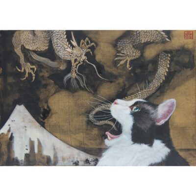猫と富士越龍図