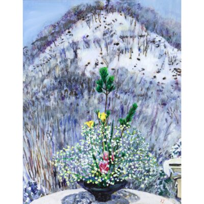雪山に花を